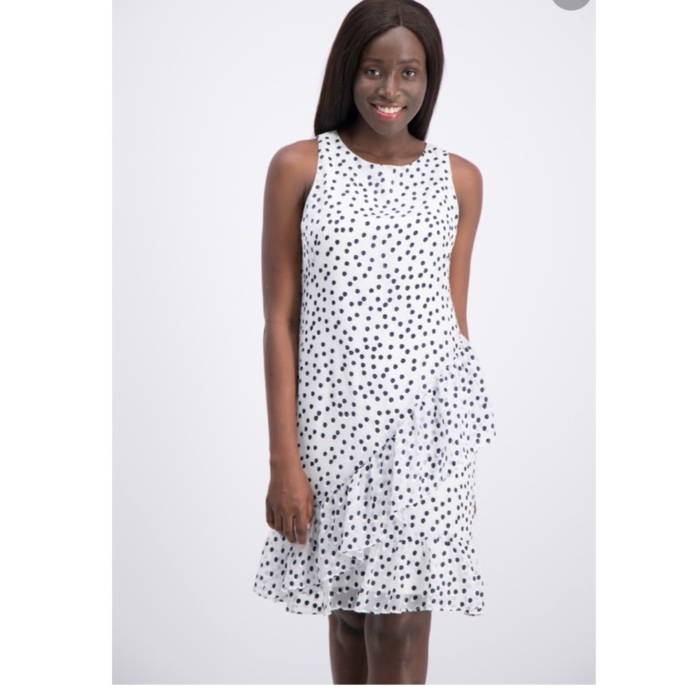 Ralph Lauren Ruffled Polka Dot Dress, White/Black